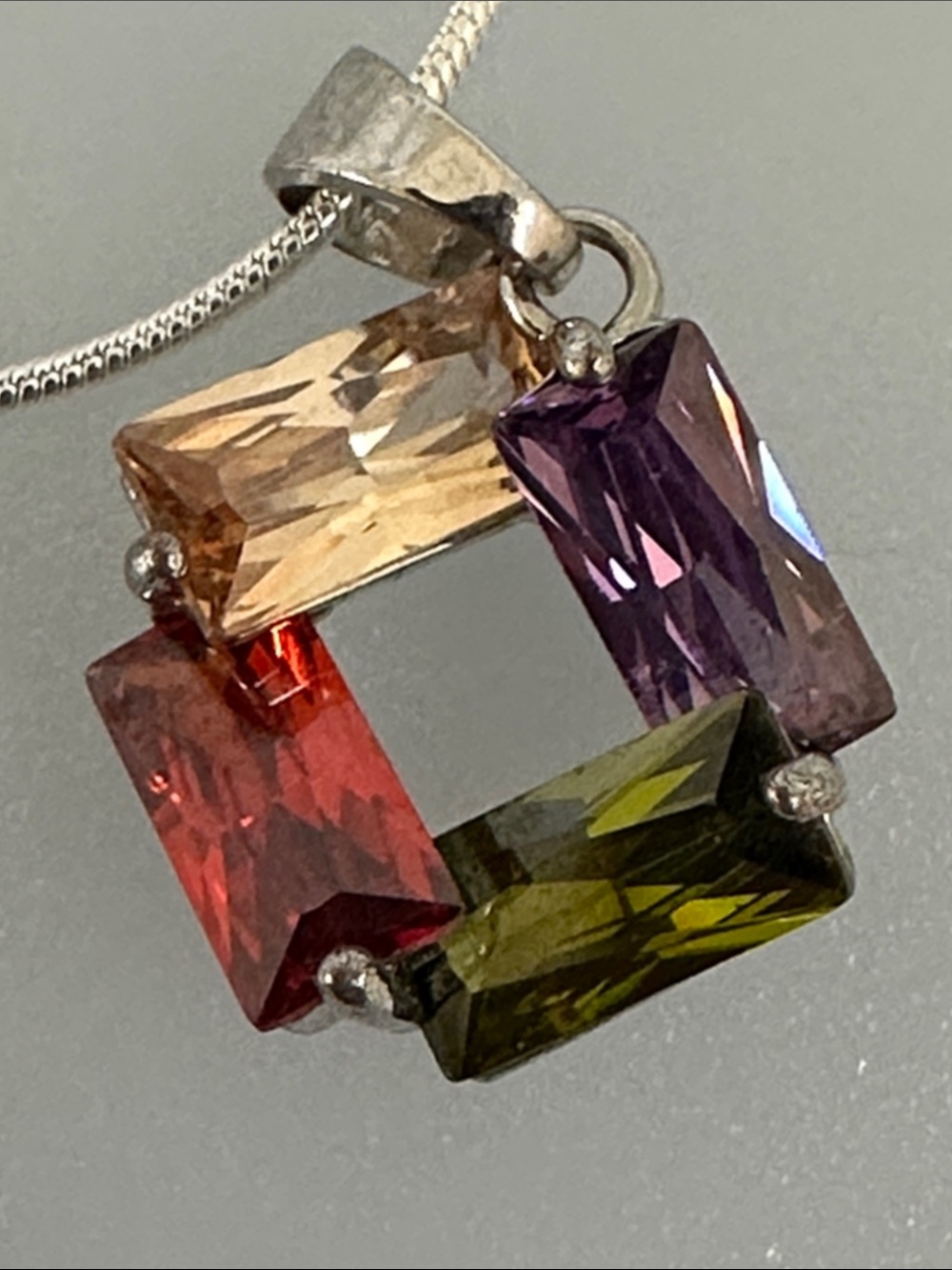Elegant 925 sterling silver Amethyst Garnet Citrine necklace